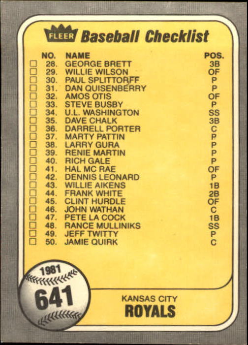 1981 Fleer Baseball "Main Set" Base Cards #441 to #660 - Picture 409 of 459