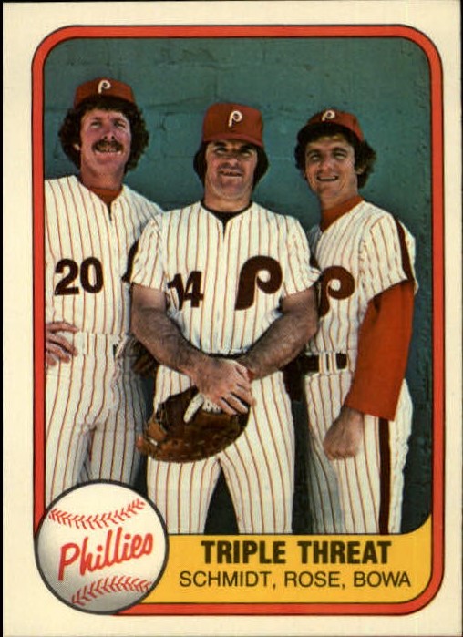 1981 Fleer #645A Pete Rose/Larry Bowa/Mike Schmidt/Triple Threat P1/No number on back