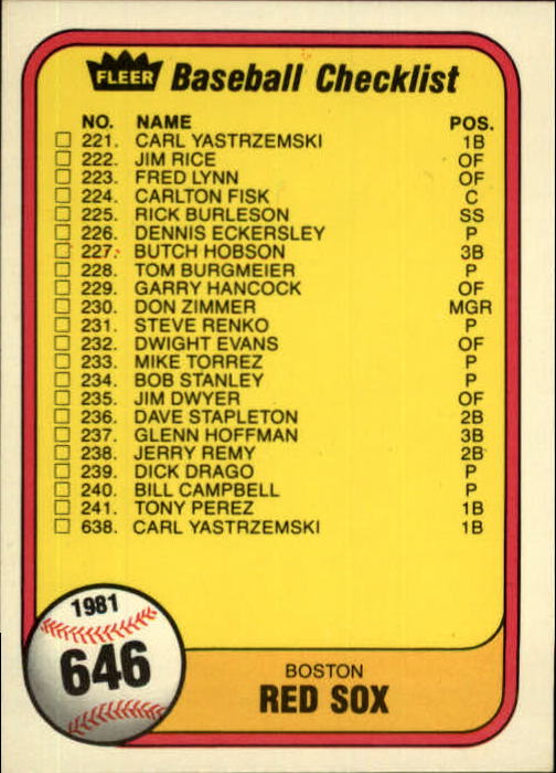 1981 Fleer #646 CL: Braves/Red Sox