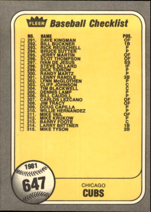 1981 Fleer Baseball "Main Set" Base Cards #441 to #660 - Picture 425 of 459