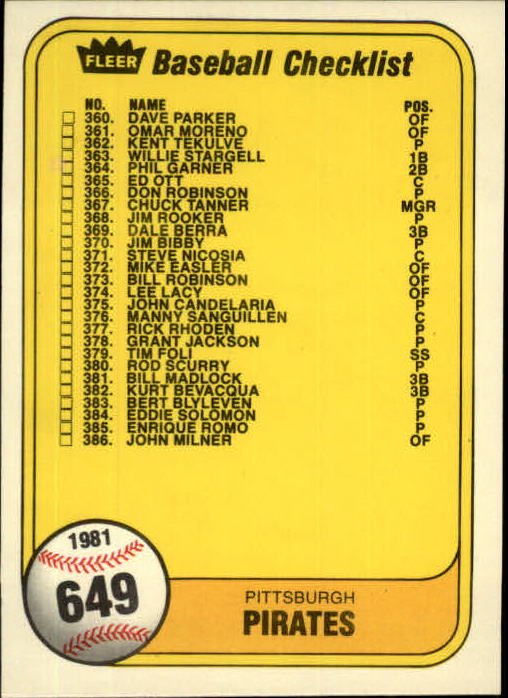 1981 Fleer Baseball "Main Set" Base Cards #441 to #660 - Picture 428 of 459