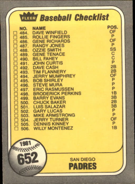 1981 Fleer Baseball "Main Set" Base Cards #441 to #660 - Picture 435 of 459