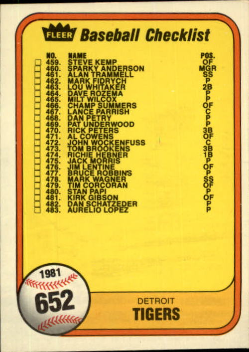 1981 Fleer Baseball "Main Set" Base Cards #441 to #660 - Picture 434 of 459