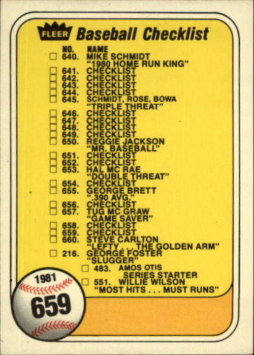 1981 Fleer Baseball "Main Set" Base Cards #441 to #660 - Picture 452 of 459