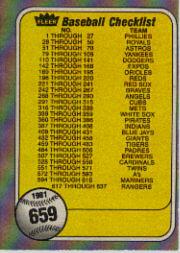 1981 Fleer Baseball "Main Set" Base Cards #441 to #660 - Picture 455 of 459