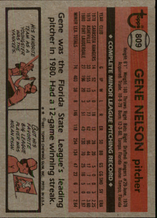 1981 Topps Traded #809 Gene Nelson XRC back image