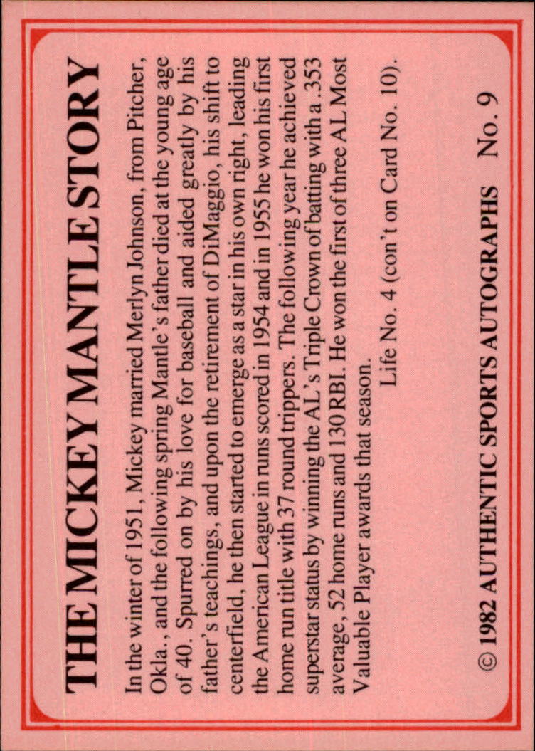 1982 ASA Mickey Mantle #9 Mickey Mantle/Billy Mantle/Mickey Jr. back image