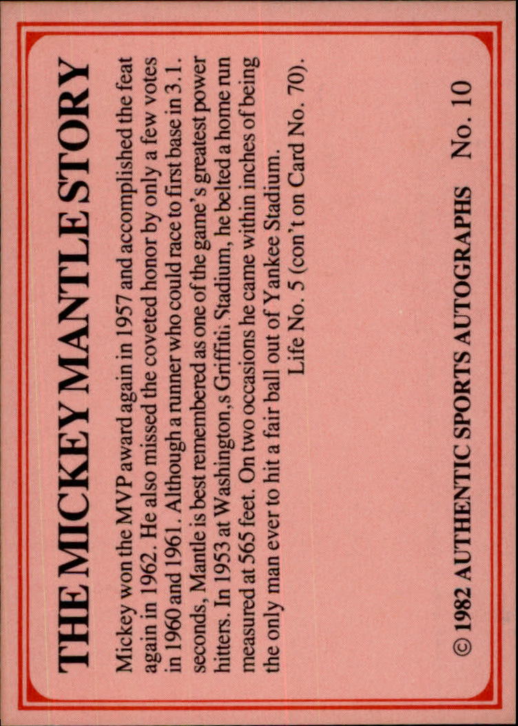 1982 ASA Mickey Mantle #10 Mickey Mantle/Roy Mantle/Ray Mantle back image