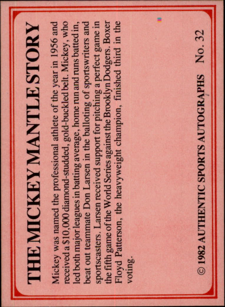 1982 ASA Mickey Mantle #32 Mickey Mantle/1957 Hitchcock Award back image
