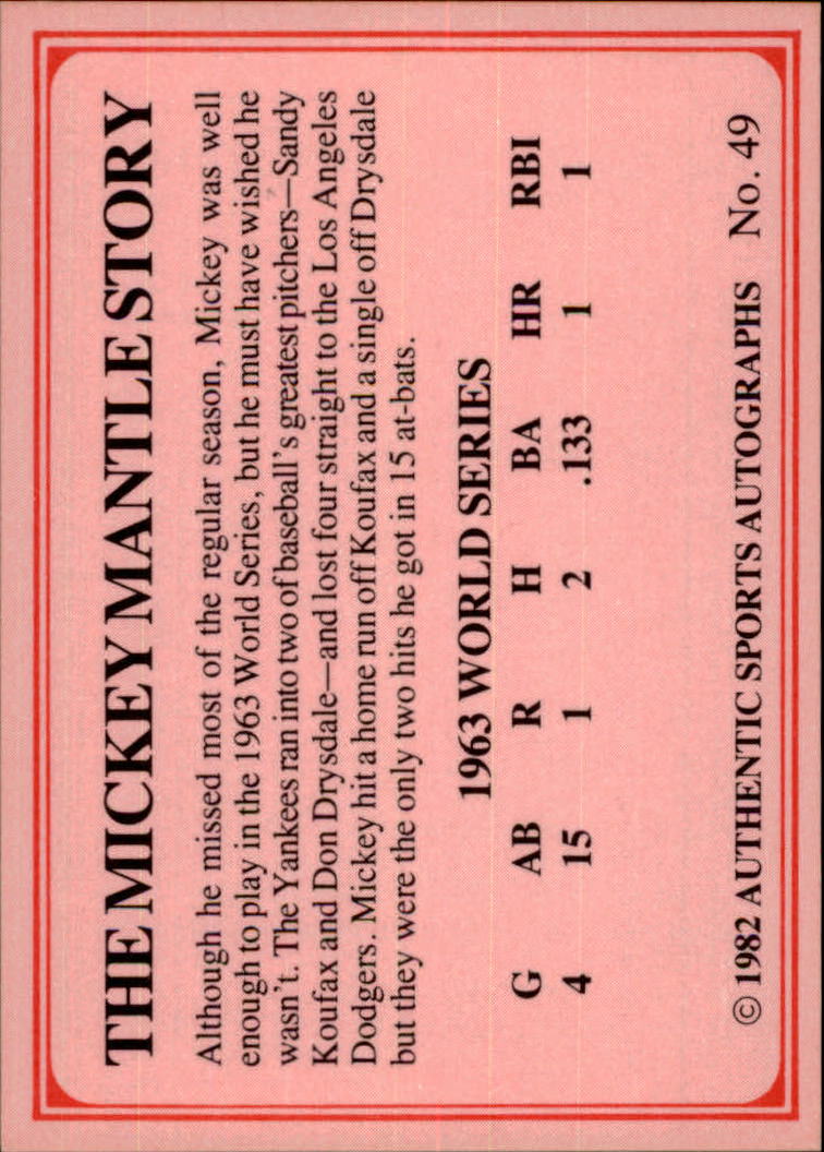 1982 ASA Mickey Mantle #49 Mickey Mantle/1963 World Series back image
