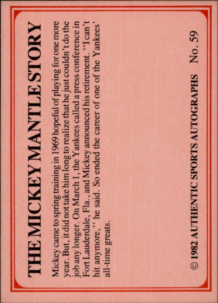 1982 ASA Mickey Mantle #59 Mickey Mantle/1968 Retirement back image