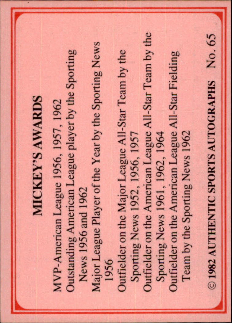 1982 ASA Mickey Mantle #65 Mickey Mantle/1974 Visit back image
