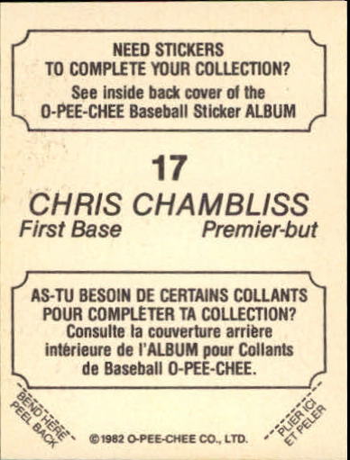 1982 O-Pee-Chee Stickers #17 Chris Chambliss back image
