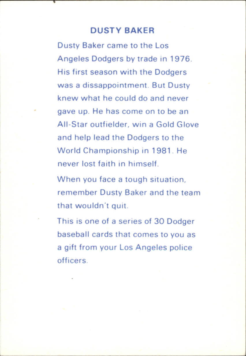 1982 Dodgers Police #12 Dusty Baker back image