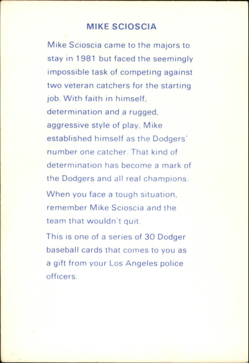 1982 Dodgers Police #14 Mike Scioscia back image