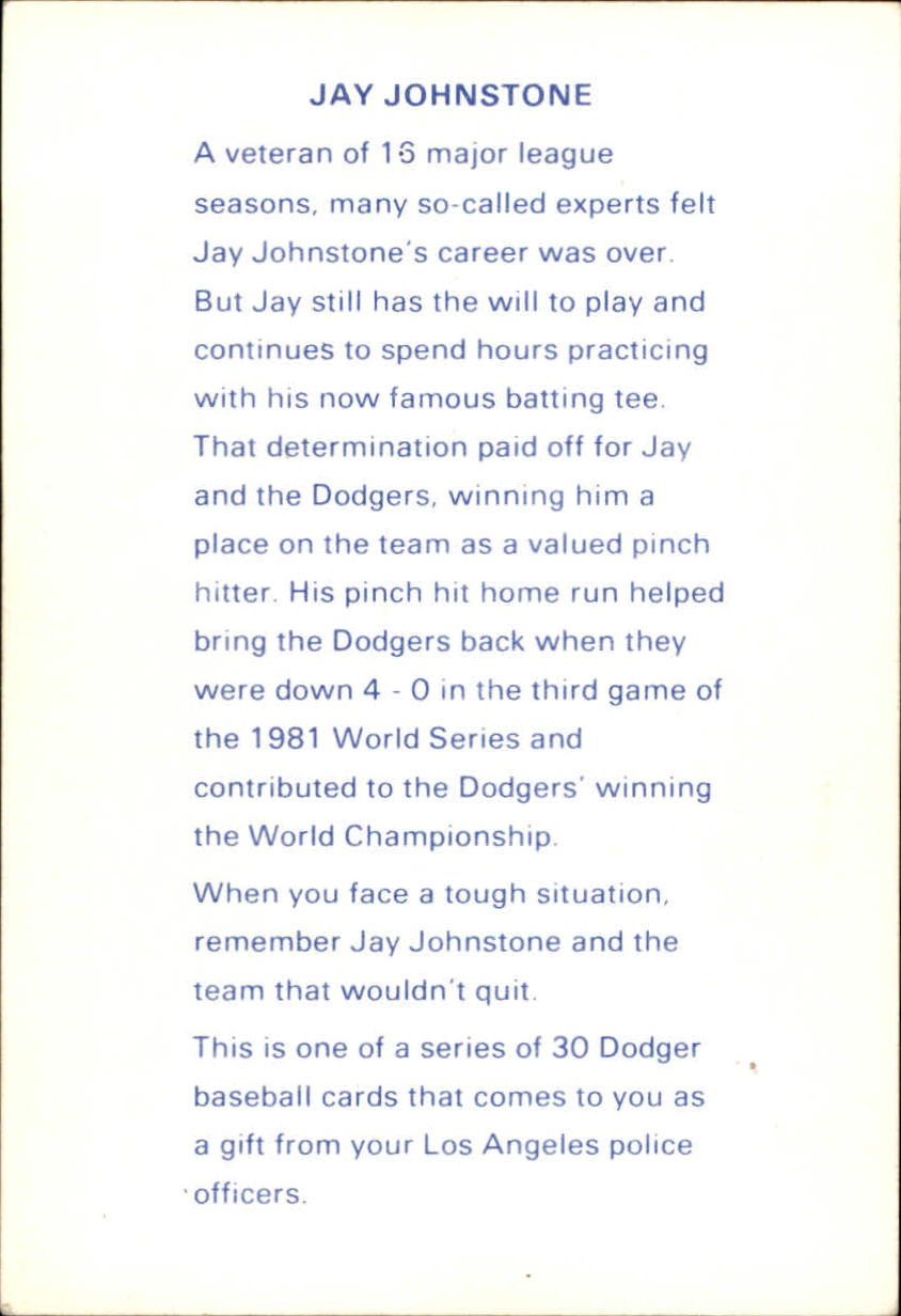 1982 Dodgers Police #21 Jay Johnstone back image