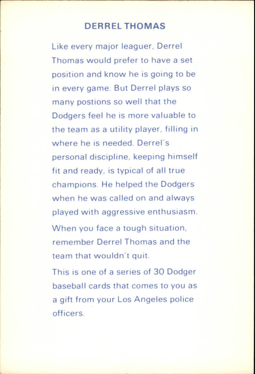 1982 Dodgers Police #30 Derrel Thomas back image