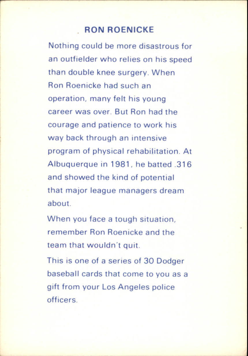 1982 Dodgers Police #40 Ron Roenicke back image