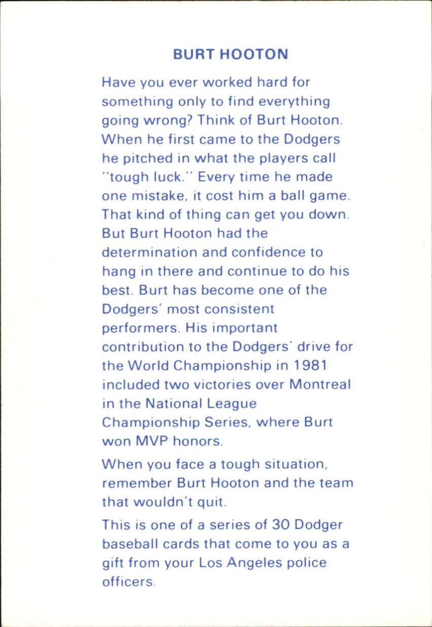 1982 Dodgers Police #46 Burt Hooton back image