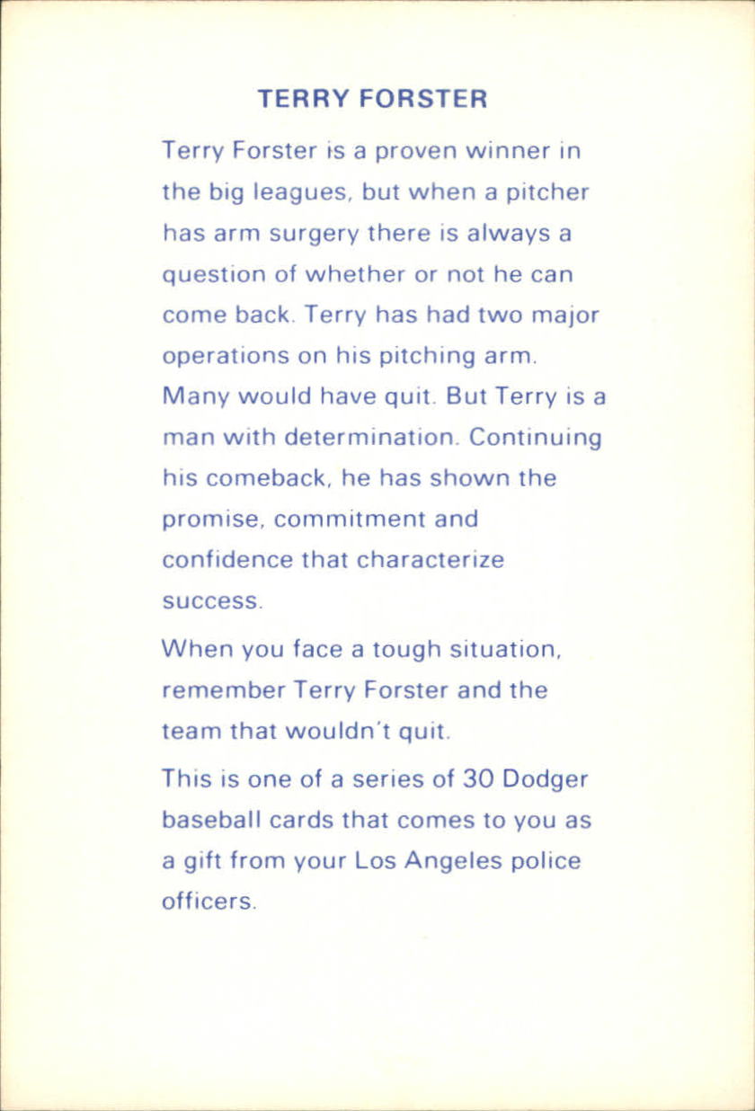 1982 Dodgers Police #51 Terry Forster back image