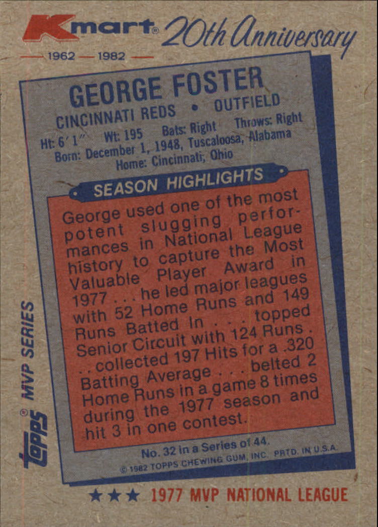 1982 K-Mart #32 George Foster: 77NL back image