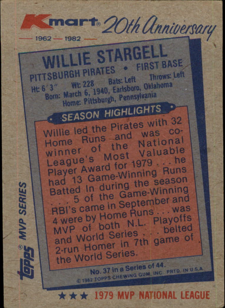 1982 K-Mart #37 Willie Stargell: 79NL back image