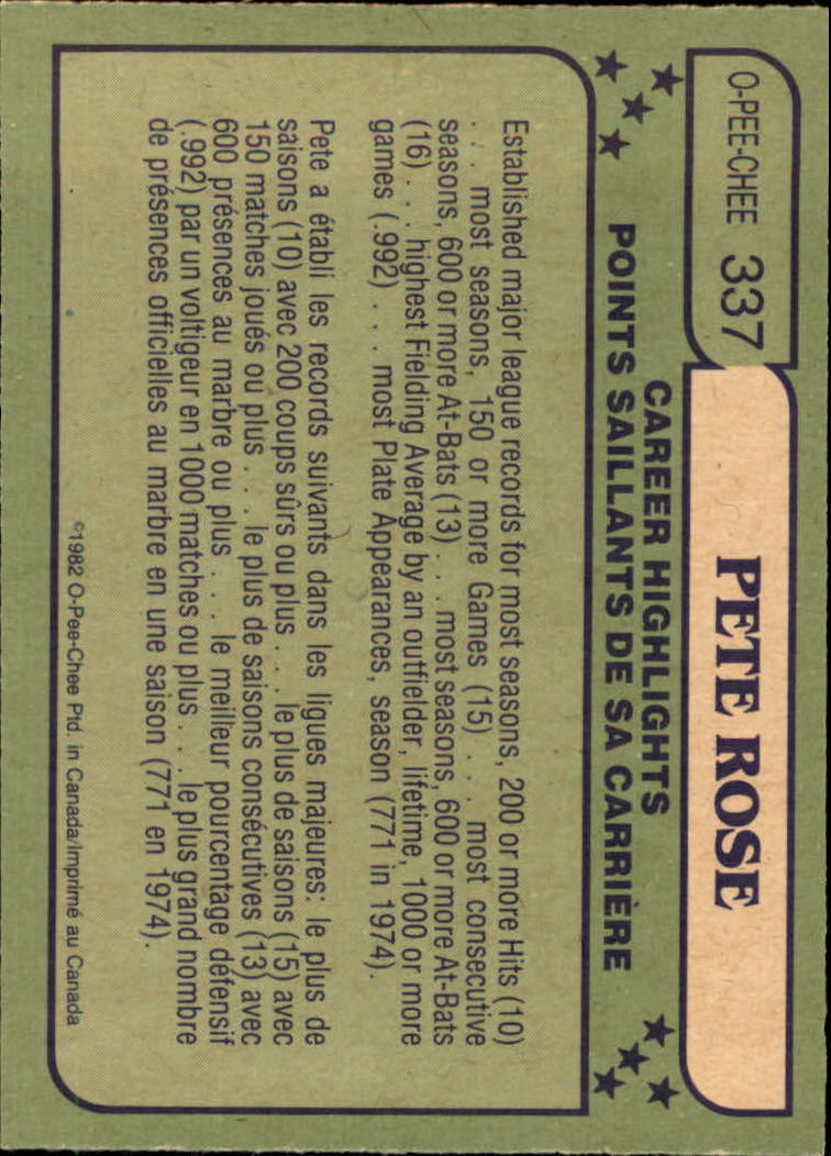 1982 O-Pee-Chee #337 Pete Rose AS back image