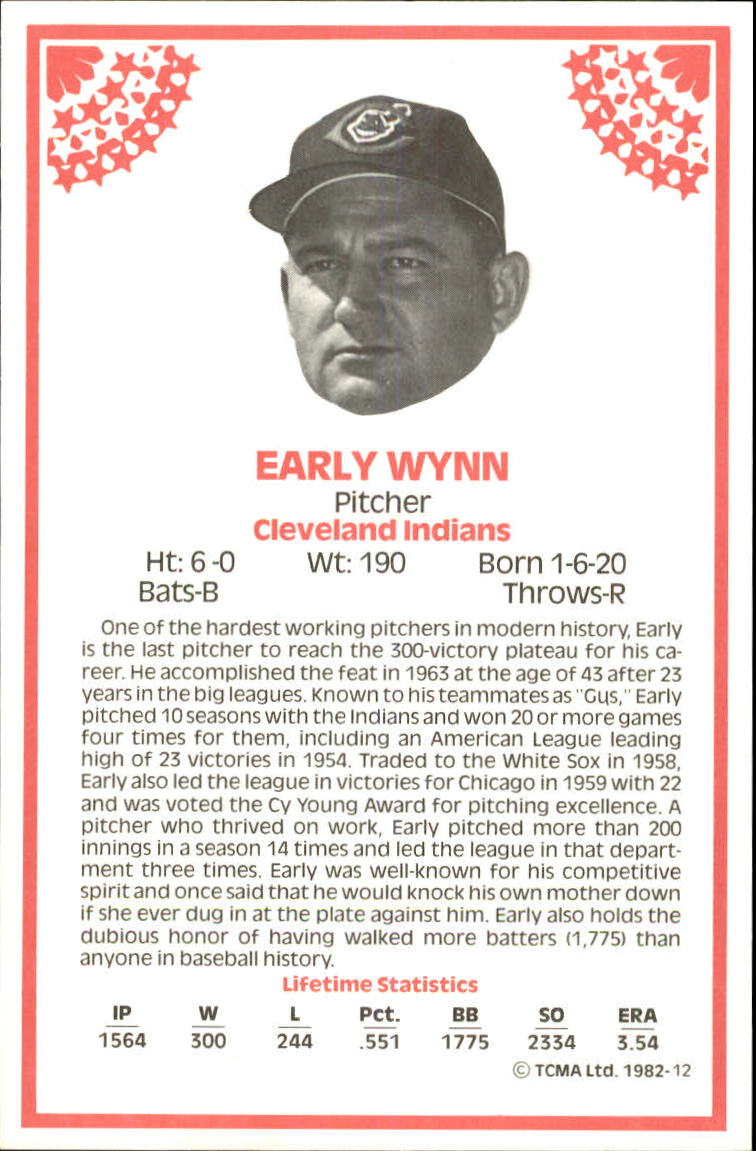 1982 TCMA Stars of the 50's #12 Early Wynn back image