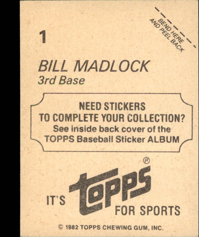 1982 Topps Stickers #1 Bill Madlock LL back image