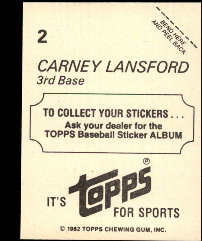 1982 Topps Stickers #2 Carney Lansford LL back image