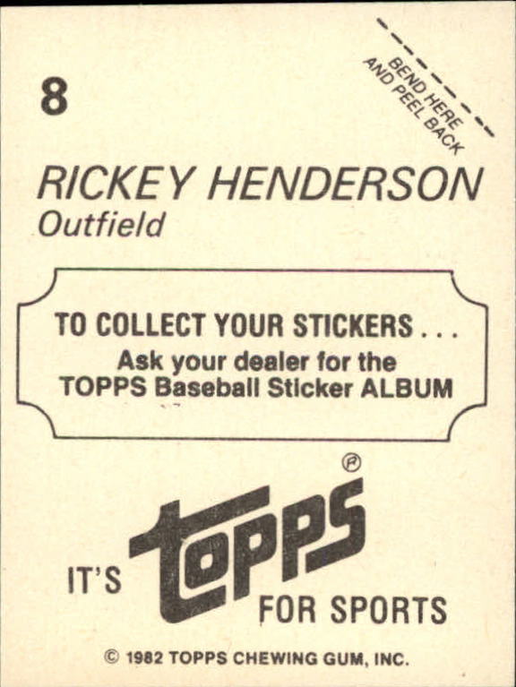 1982 Topps Stickers #8 Rickey Henderson LL back image