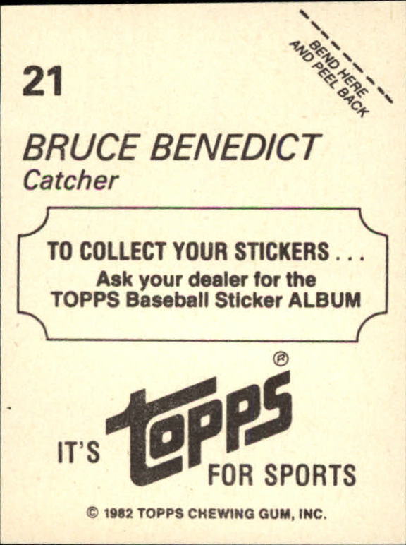 1982 Topps Stickers #21 Bruce Benedict back image