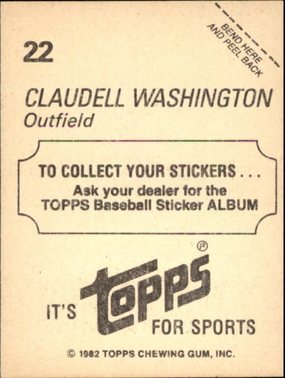 1982 Topps Stickers #22 Claudell Washington back image