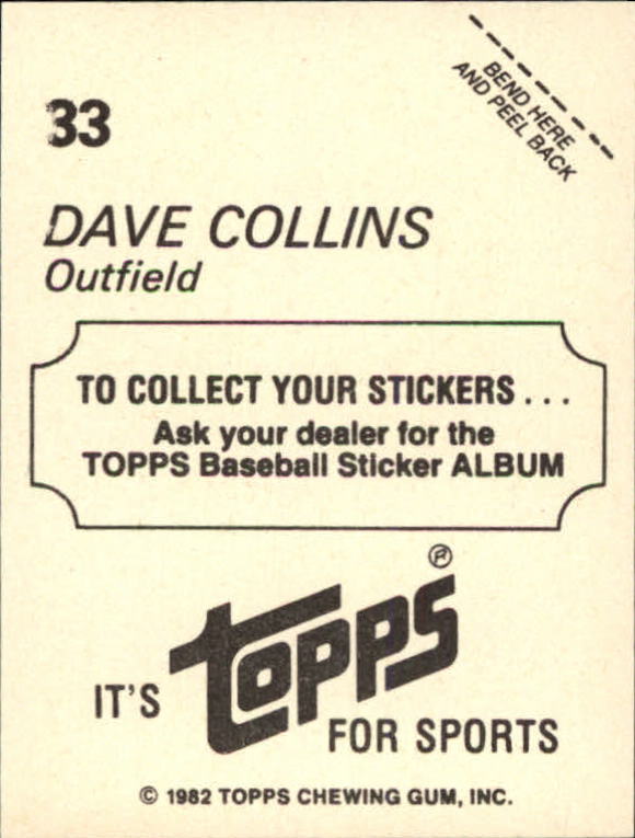 1982 Topps Stickers #33 Dave Collins back image