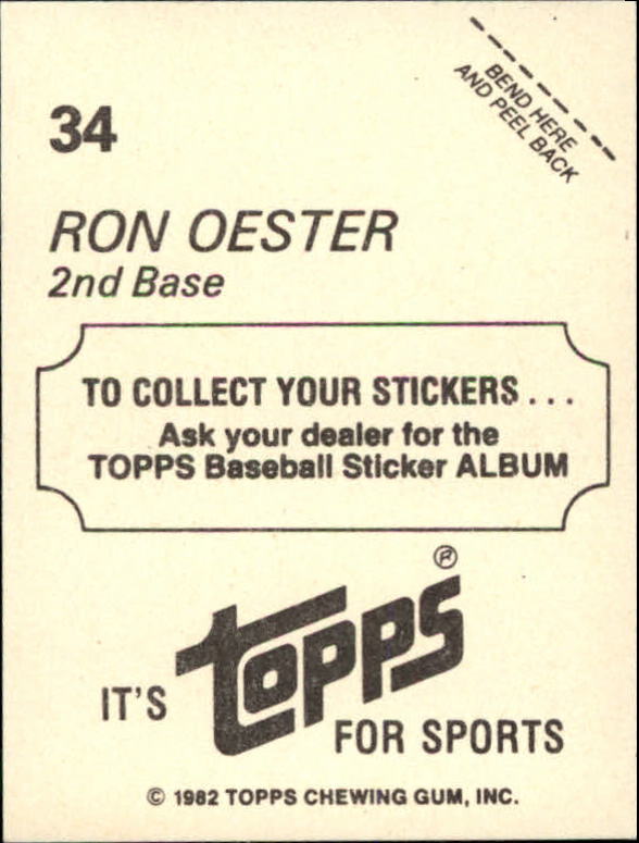 1982 Topps Stickers #34 Ron Oester back image
