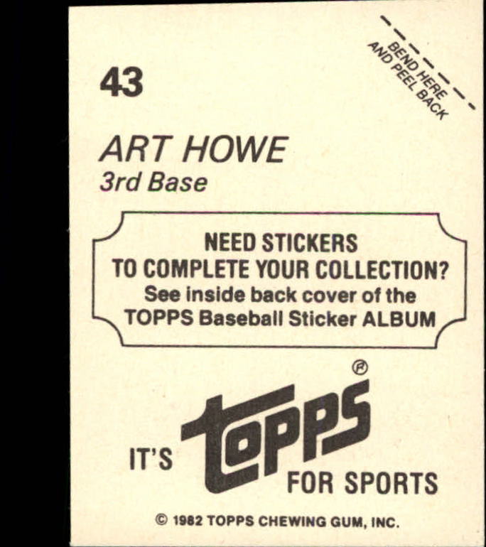 1982 Topps Stickers #43 Art Howe back image