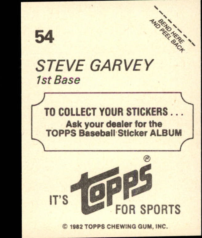 1982 Topps Stickers #54 Steve Garvey back image