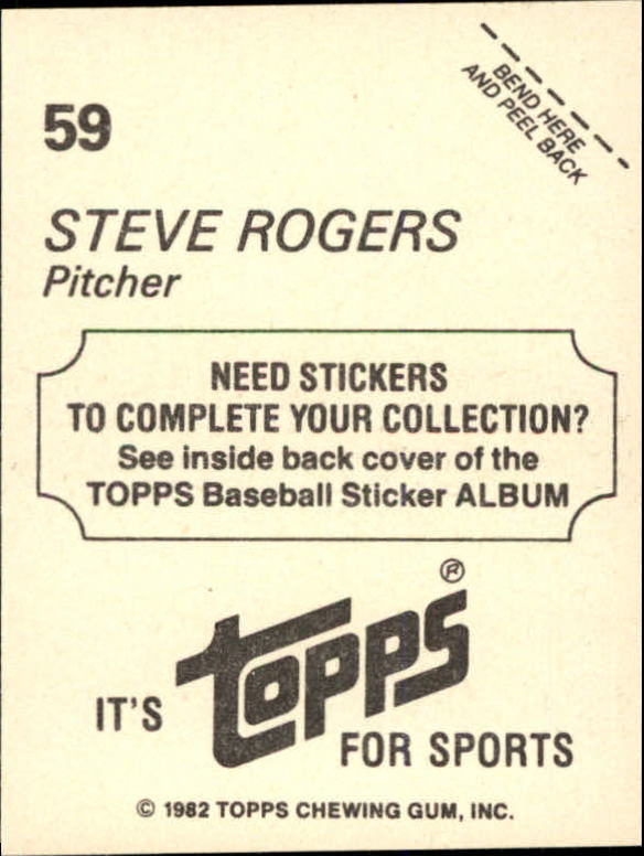 1982 Topps Stickers #59 Steve Rogers back image
