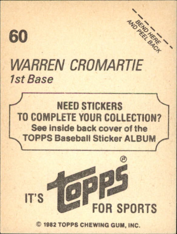 1982 Topps Stickers #60 Warren Cromartie back image