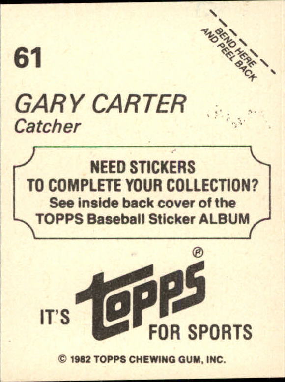 1982 Topps Stickers #61 Gary Carter back image