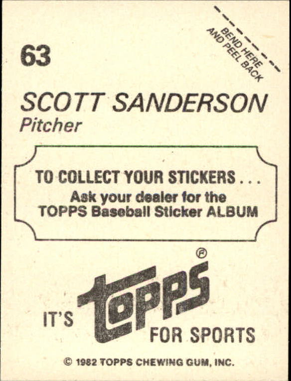 1982 Topps Stickers #63 Scott Sanderson back image