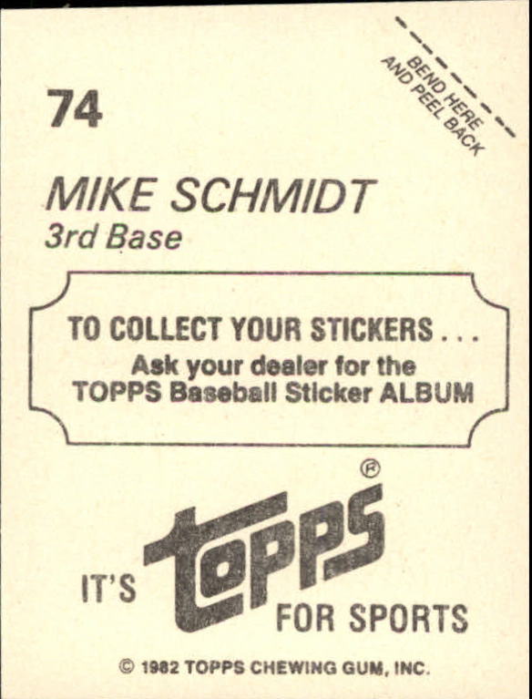 1982 Topps Stickers #74 Mike Schmidt back image