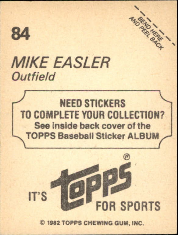 1982 Topps Stickers #84 Mike Easler back image