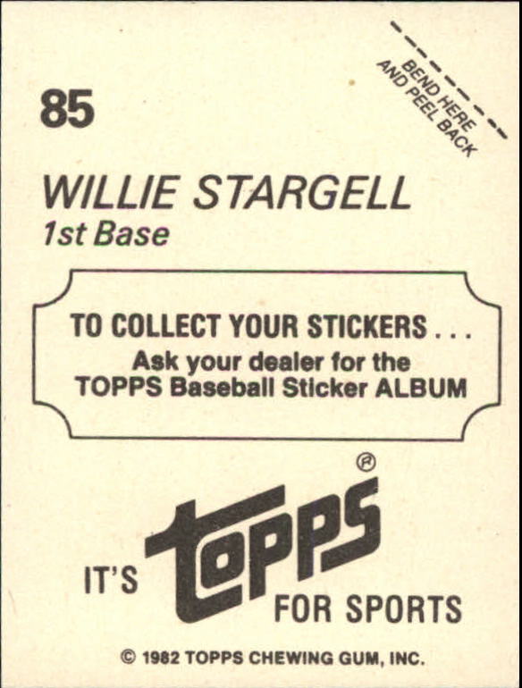 1982 Topps Stickers #85 Willie Stargell back image