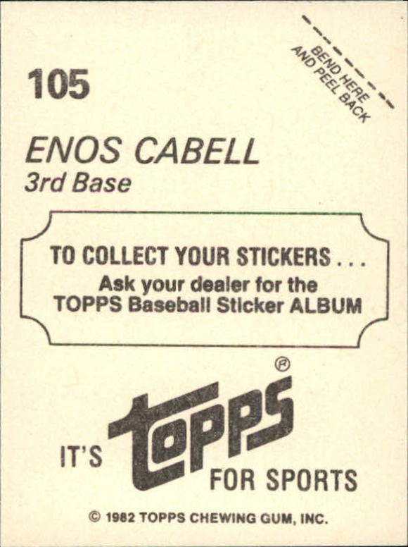 1982 Topps Stickers #105 Enos Cabell back image