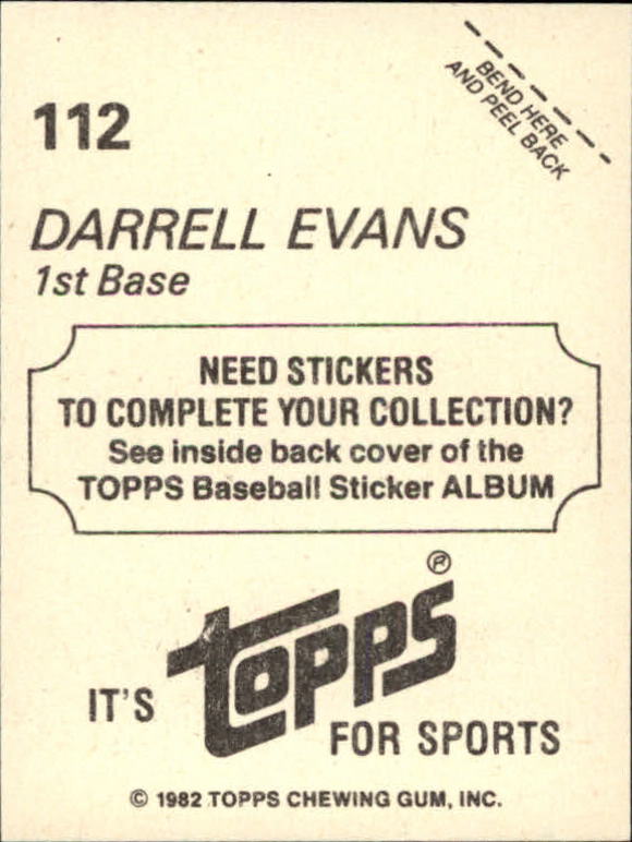 1982 Topps Stickers #112 Darrell Evans back image