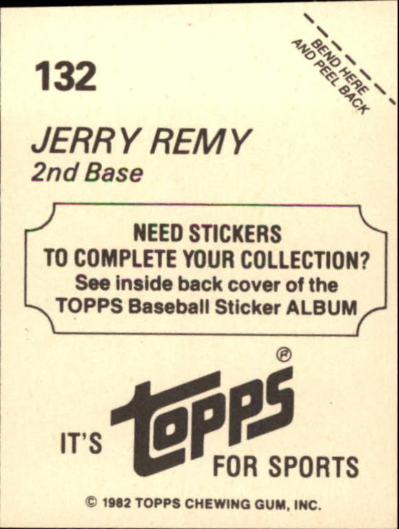 1982 Topps Stickers #132 Jerry Remy FOIL back image