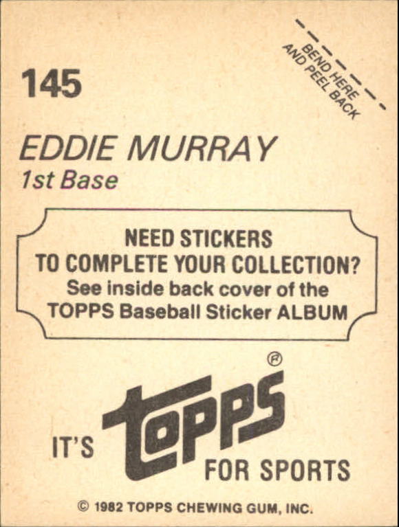 1982 Topps Stickers #145 Eddie Murray back image