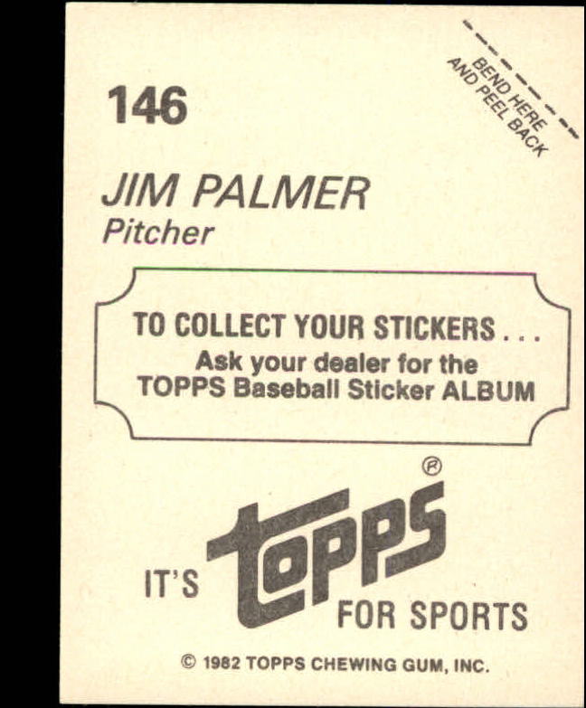 1982 Topps Stickers #146 Jim Palmer back image