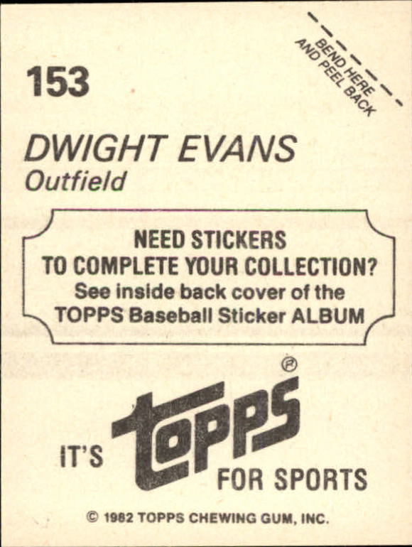 1982 Topps Stickers #153 Dwight Evans back image
